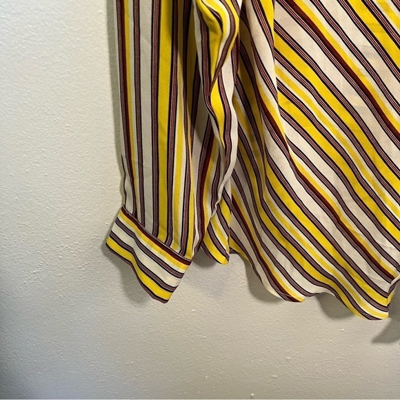 Timing Faux Wrap Blouse Yellow Red Stripes - Picture 6 of 12